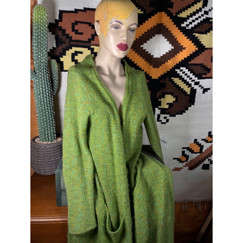 LuLaRoe Cardigan Women Large Green Good Longline Open Front Marl Knit Pockets